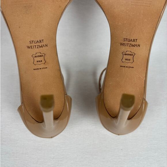 Stuart Weitzman Nudistsong Stiletto Ankle Wrap patent Leather Heels 8.5 Nude - Picture 5 of 12